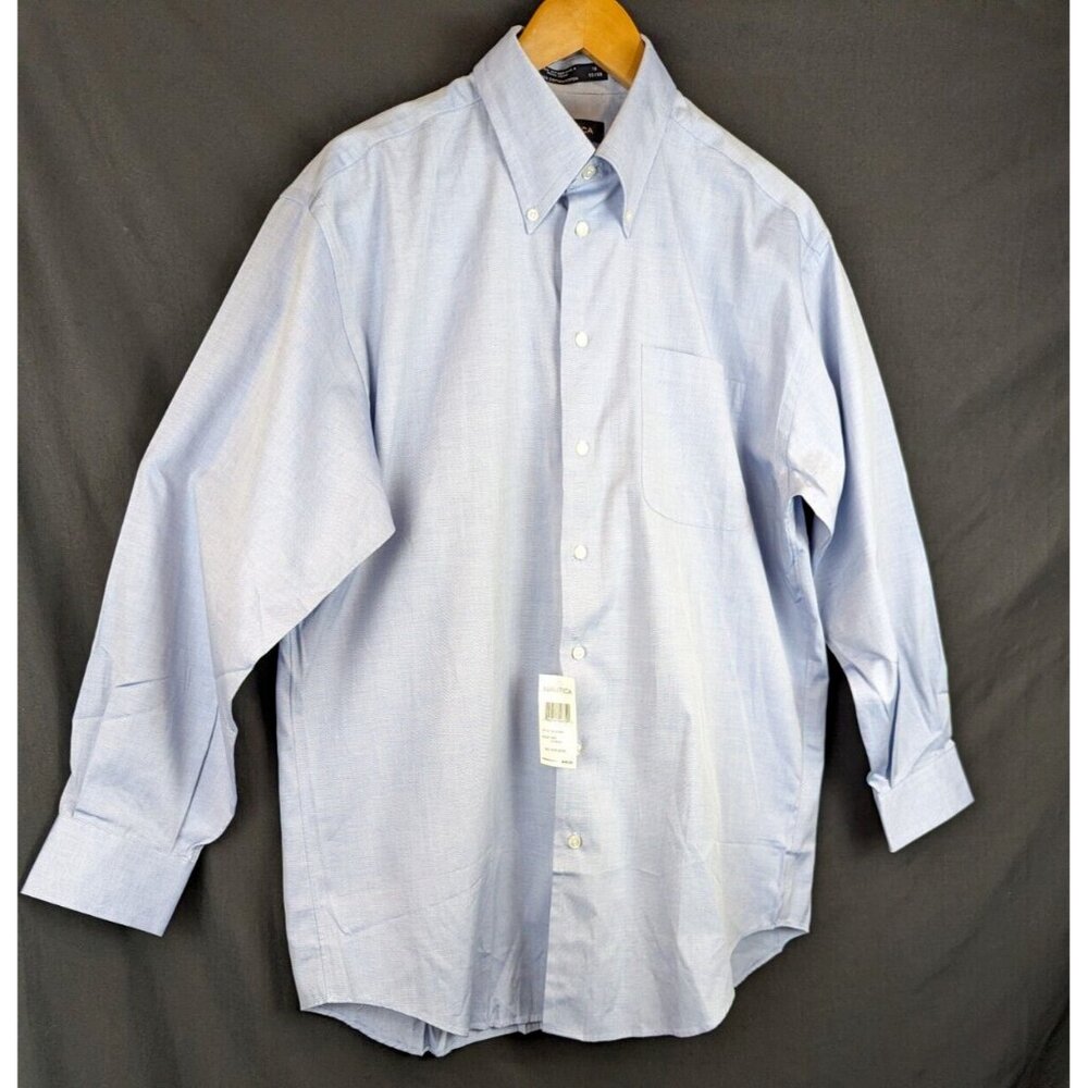 Nautica Blue Button Down Collar Shirt Men's 16 32/33 Dress Shirt Cotton NWT